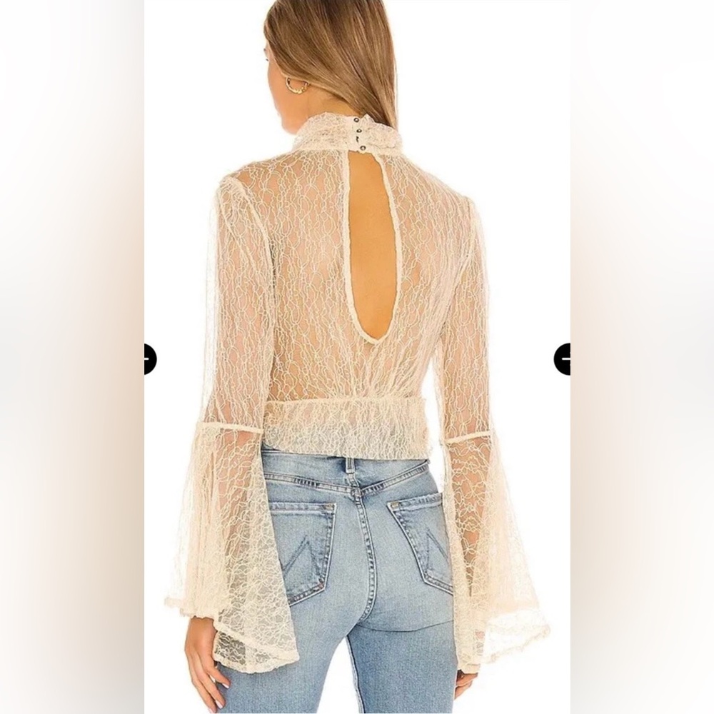 Free People Rule Breaker Lace Bell Sleeve Blouse - Ivory - Size Extra Small XS - Picture 7 of 16
